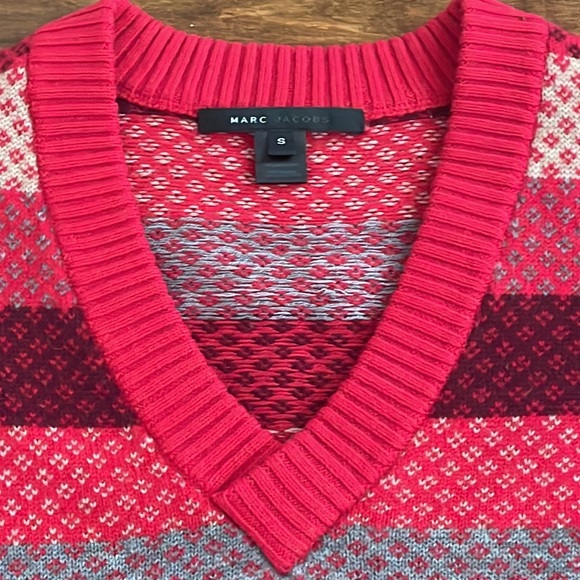 Marc Jacobs Black Label Wool Tunic Sweater V Neck Striped SZ S Short Sleeved - Picture 2 of 8